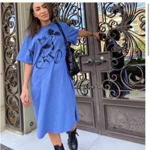 Mickey Mouse blue T-shirt dress side slit nwt XS